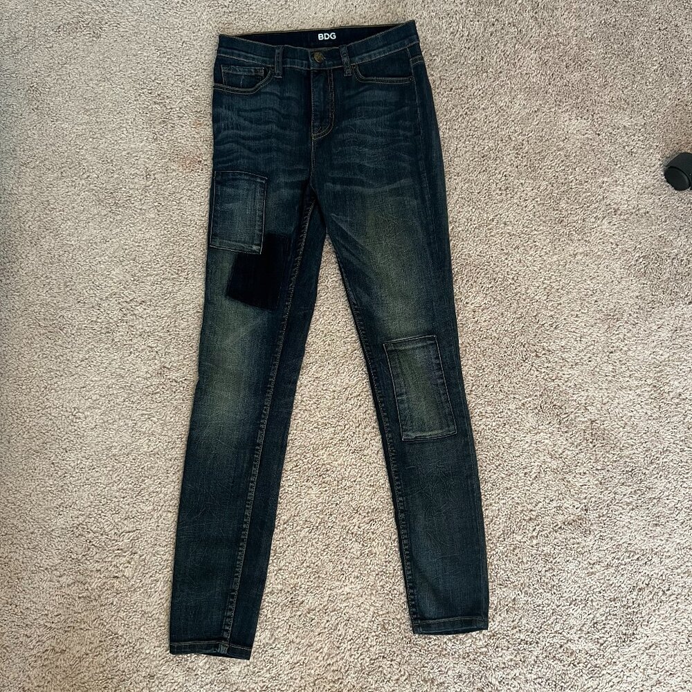 BDG High Rise Waist Ankle length Stretch Patchwork Skinny Jeans Jegging Denim 26